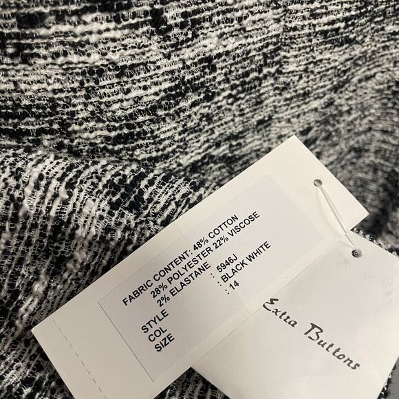 NWT Rickie Freeman Teri Jon 3/4 Sleeve Blazer Jacket Black White Tweed Size 14 - Picture 7 of 8